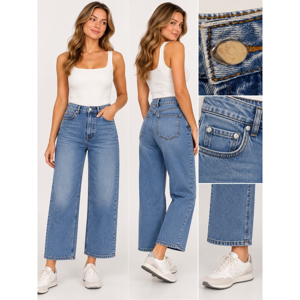 OAT New York Cloud Luxe Denim Jeans Size 8 / 29 High Rise Cropped Wide Leg